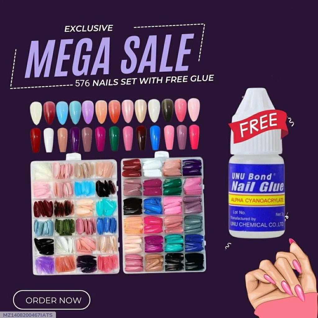 2 in 1 Makeup Accessories Deal: 576 Pcs Fake Nails with Nail Glue
